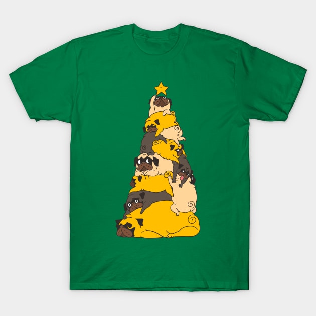 Christmas Tree Pugs T-Shirt by huebucket